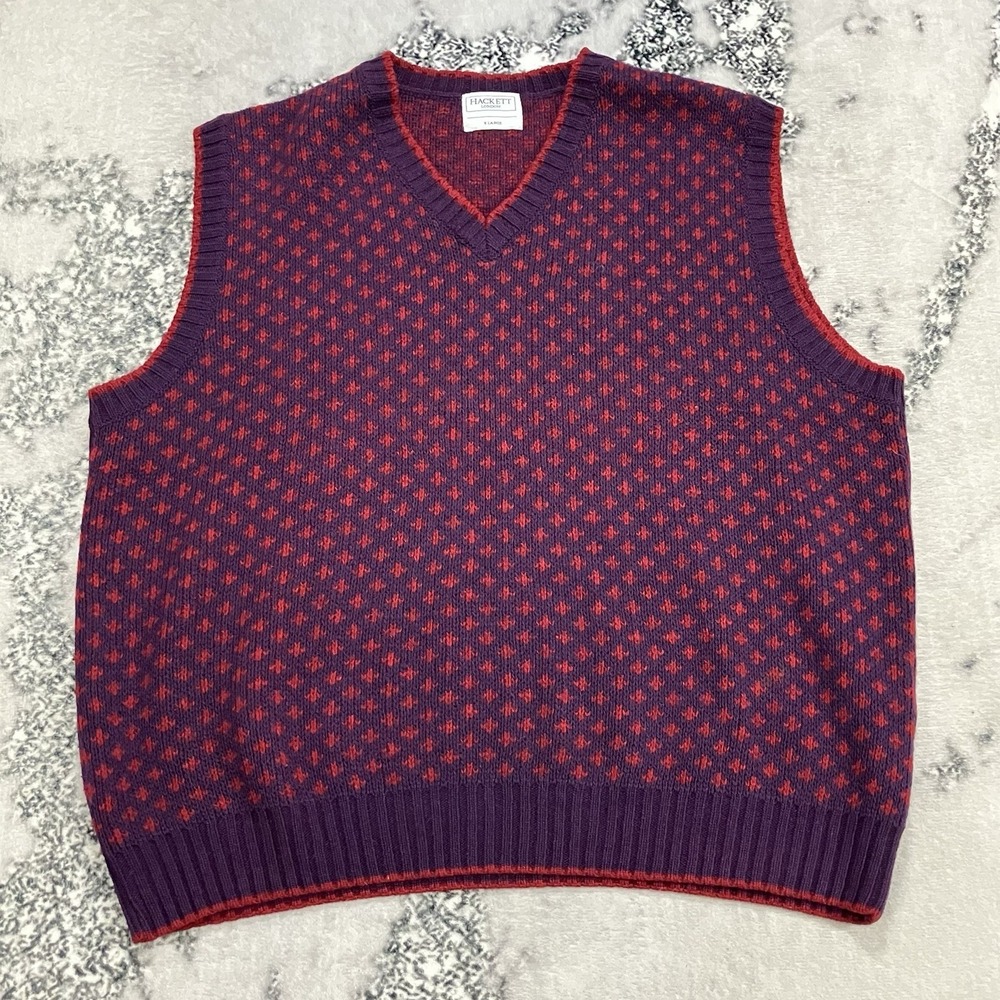 Hackett London Sweater Vest Men Size XL Purple Red‎ V Neck Knit Preppy